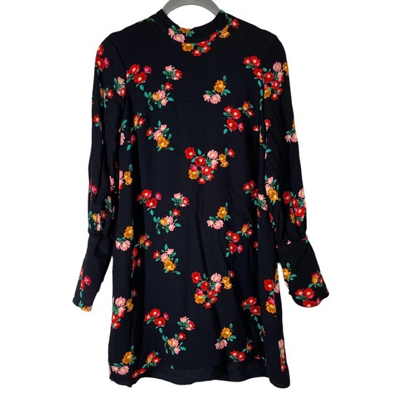 ZARA Womens Black Multicolor Floral Print High Neck Shift Dress Size Small - Picture 3 of 5